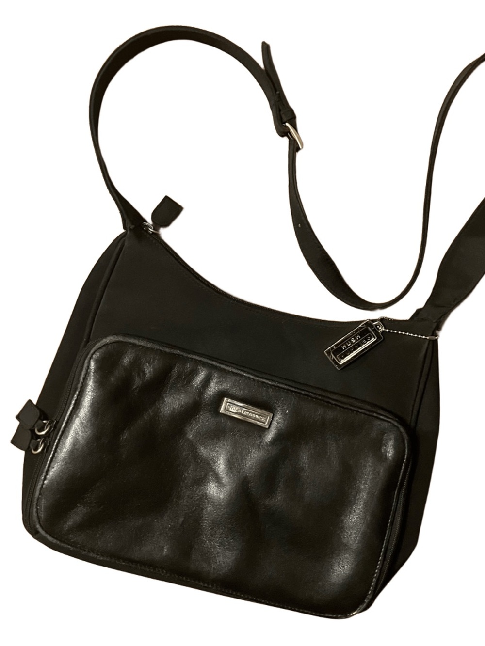 Vintage Y2K Hush Puppies Black Genuine Leather Crossbody Shoulder Bag